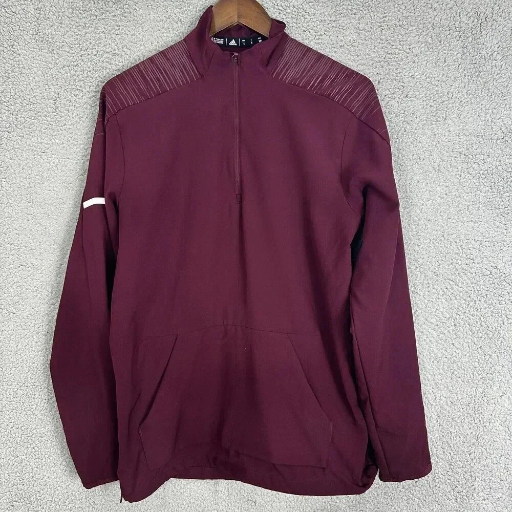 Adidas shirt mens small purple white logo 1/4 zip pullover lightweight sports